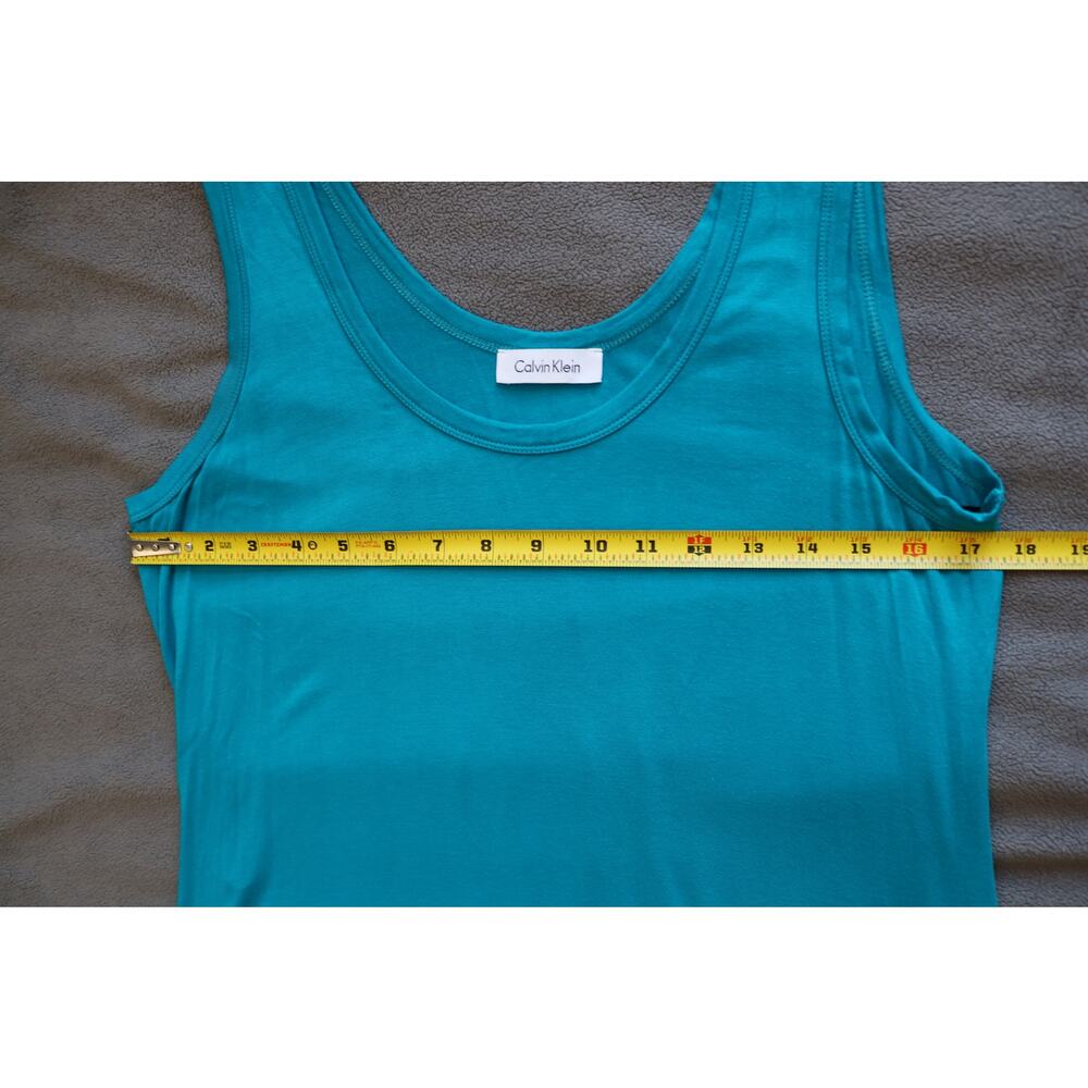 CALVIN KLEIN Dress Medium Aqua Blue Asymmetrical Sheer Ruffle Sleeveless Beach - Picture 4 of 16